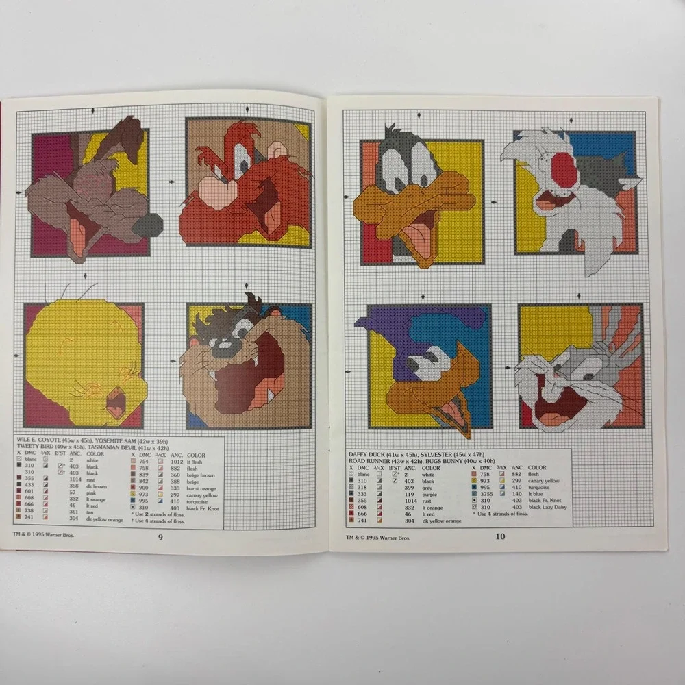 Vintage‎ 1995 Leisure Arts Looney Tunes Cross Stitch Book Leaflet 2723 Patterns
